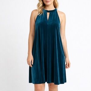 Cynthia Rowley Teal Blue Velvet A-Line Sleeveless Dress Large L Cocktail Holiday